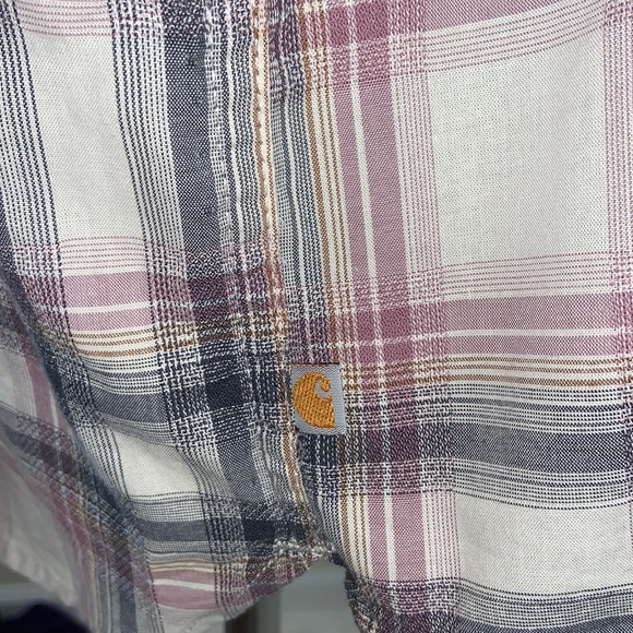 Carhartt Plaid Lavender Navy Blue And Beige Button Down Shirt Size XXL - Picture 7 of 9
